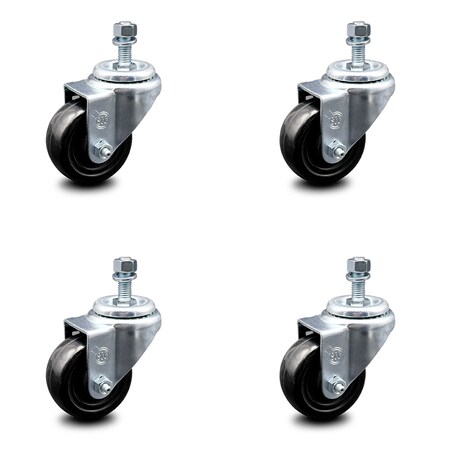 Service Caster 3 Inch Hard Rubber Wheel Swivel 1/2 Inch Threaded Stem Caster Set SCC-TS20S314-HRS-121315-4